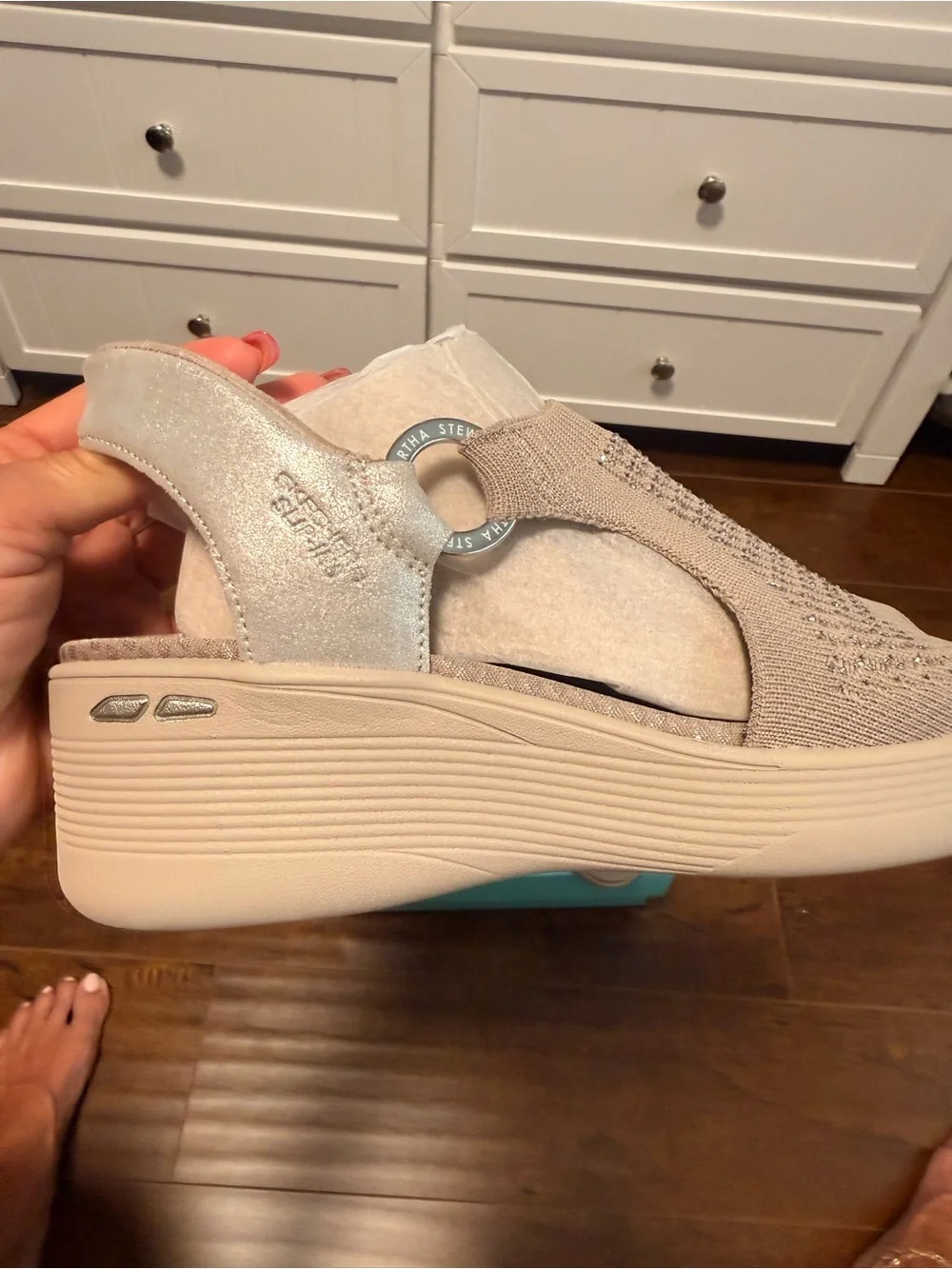 NWT Martha Stewart for Skechers Women’s Knit Slip-On Wedge Sandals - Taupe